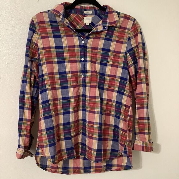 J. Crew Factory Plaid Cotton Outdoorsy Cabincore Boy Fit Button Down Shirt S - Picture 1 of 8